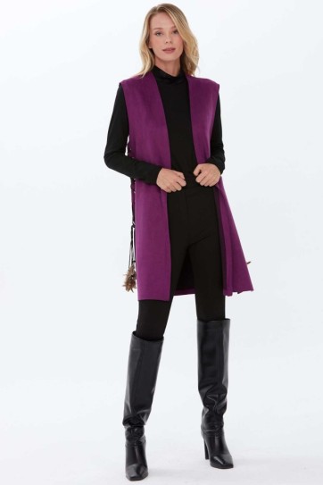 Yanları Kuş Gözlü Püsküllü Süet Yelek