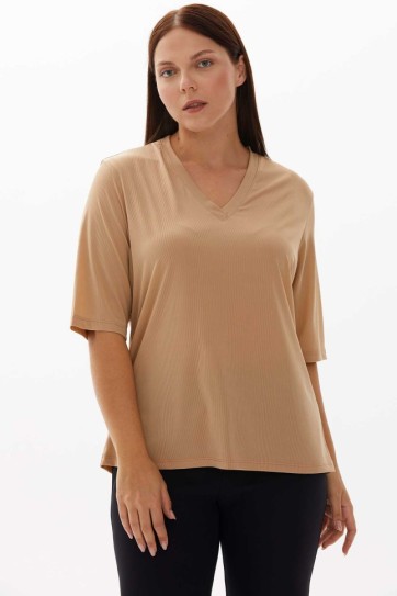 Büyük Beden V Yaka Truvakar Kol Penye Bluz