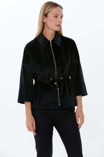 Şömiziye Yaka Beli Büzgülü Kadife Ceket