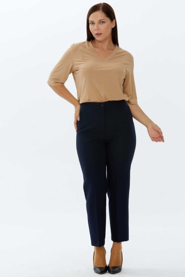 Büyük Beden Arkası Lastikli Süs Cep Pantolon