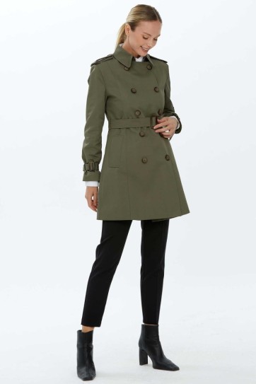 Kruvaze Beli Kemerli Trençkot