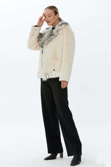 Kruvaze Fermuarlı Kürk Kaban