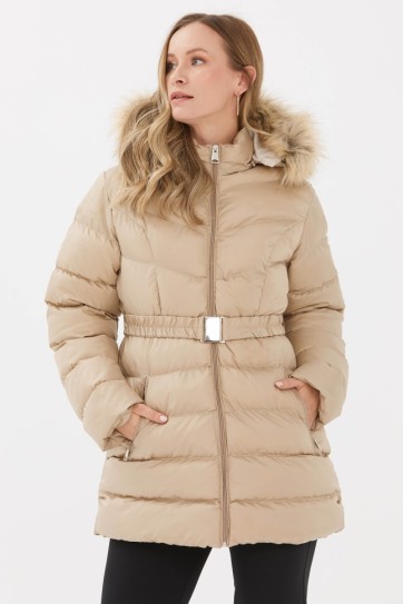 Beli Lastikli Kapüşonu Kürklü Mont