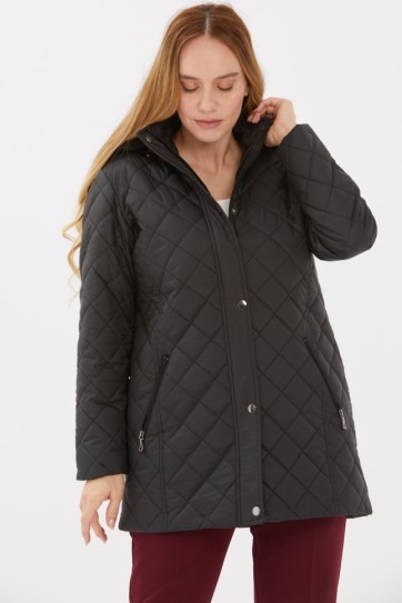 Büyük Beden Kapüşon İçi Kürklü Kapitone Mont