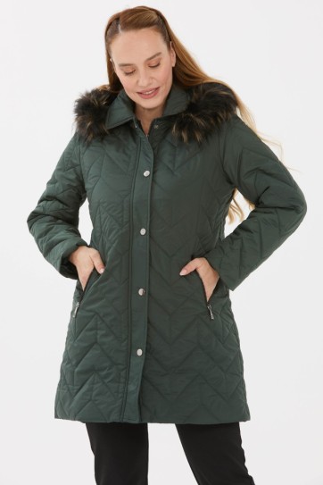 Yakası Kürklü Önü Çıtçıtlı Kapitone Mont