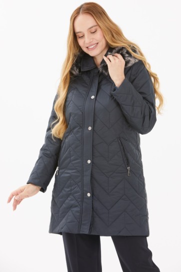 Yakası Kürklü Önü Çıtçıtlı Kapitone Mont