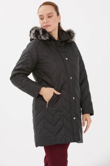Yakası Kürklü Önü Çıtçıtlı Kapitone Mont