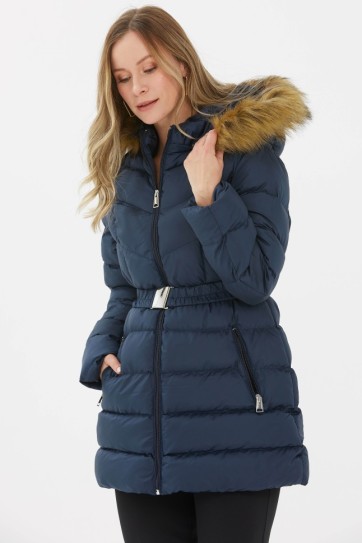 Beli Lastikli Kapüşonu Kürklü Mont