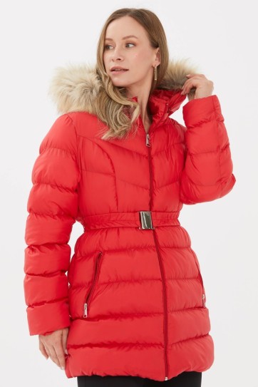 Beli Lastikli Kapüşonu Kürklü Mont