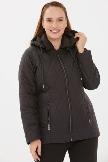 Kapüşonlu Fermuarlı Kapitone Mont