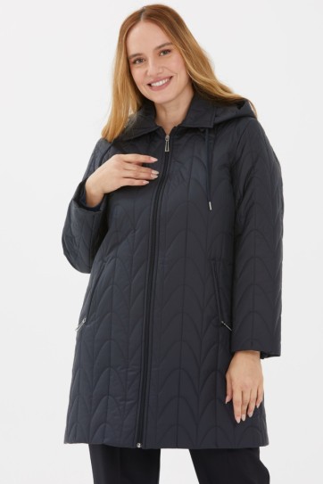 Kapüşonlu Önü Fermuarlı Oval Kapitoneli Mont