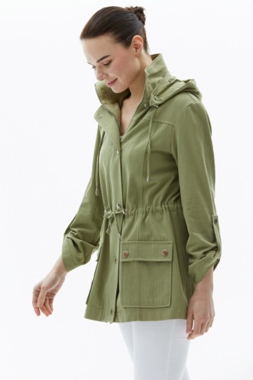 Beli Büzgülü Kapüşonlu Trençkot