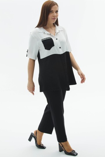 Büyük Beden Kombinli Kolu Apoletli Bluz