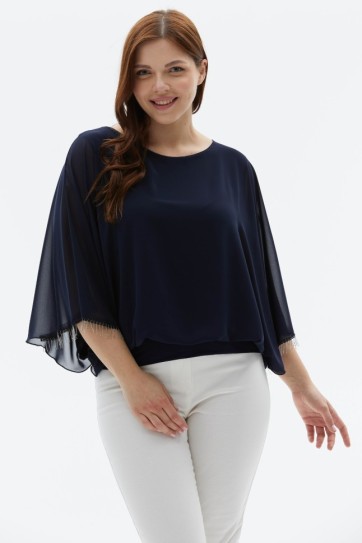 Büyük Beden Üstü Şifon Kolları Aksesuarlı Bluz