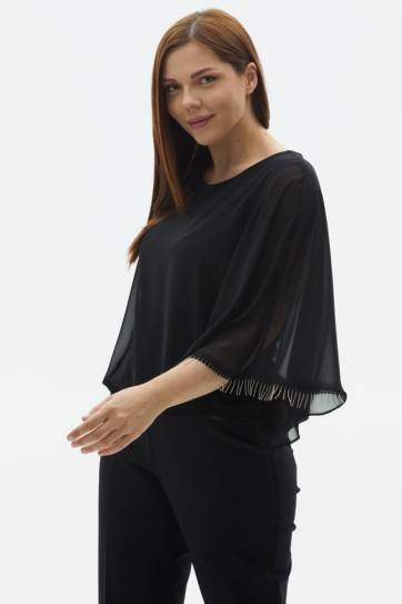 Büyük Beden Üstü Şifon Kolları Aksesuarlı Bluz