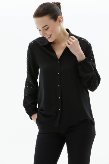 Kolları Kombinli Plili Bluz