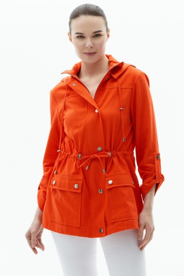 Beli Büzgülü Kapüşonlu Trençkot