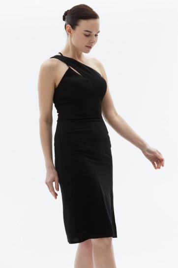 Asimetrik Yaka Cut Out Detaylı Elbise