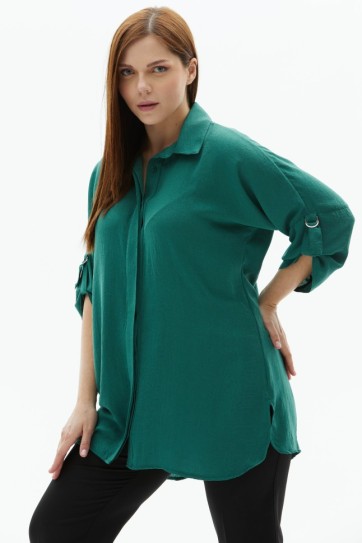 Büyük Beden D Tokalı Düşük Kol  Bluz