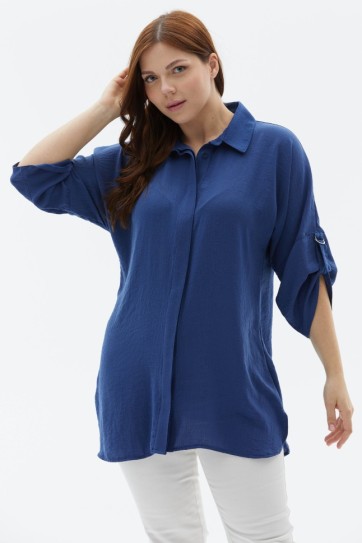 Büyük Beden D Tokalı Düşük Kol  Bluz