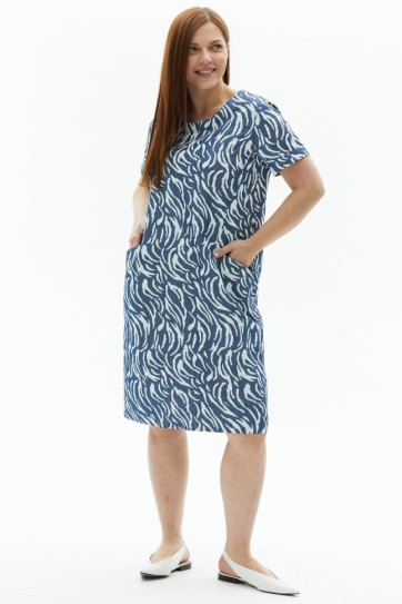 Büyük Beden Yanları Cepli Zebra Desen Elbise