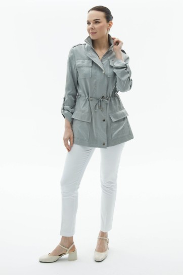 Beli Büzgülü Çok Cepli Trençkot