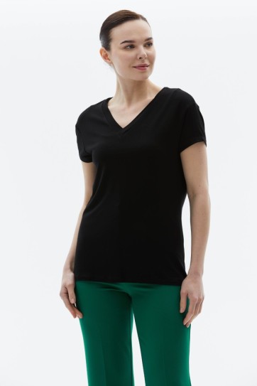 V Yaka Kısa Kol Penye Bluz