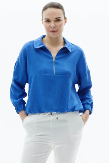 Önü Yarım Fermuarlı Etek Ucu Lastikli Bluz