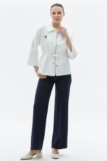 Beli Büzgülü Şömiziye Yaka Cepli Ceket