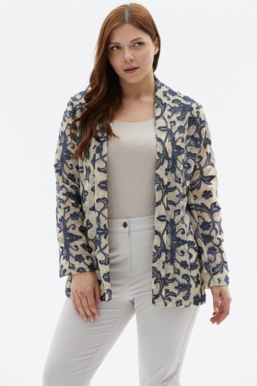 Büyük Beden Üstü Jakarlı Yakası Çift Kat Hırka