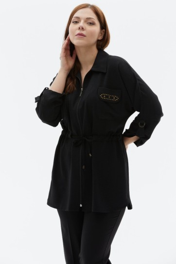 Büyük Beden Beli Büzgülü Cebi Troklu Bluz