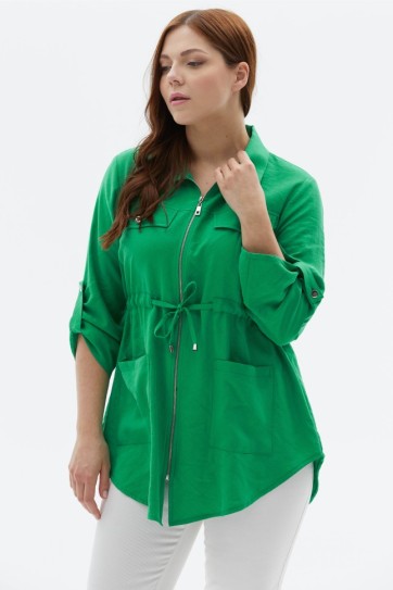 Büyük Beden Beli Büzgülü Çift Cepli Ceket