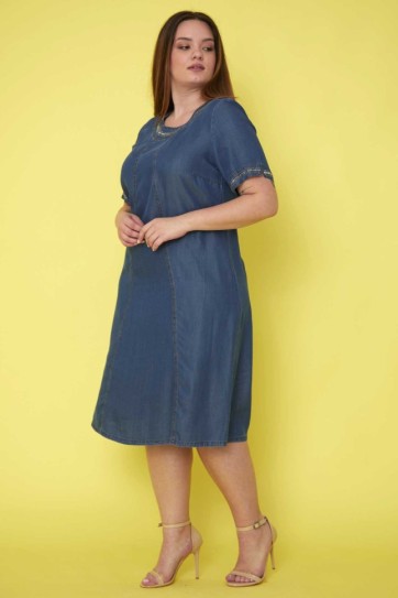 Büyük Beden Spor Dikişli Taşlı Elbise