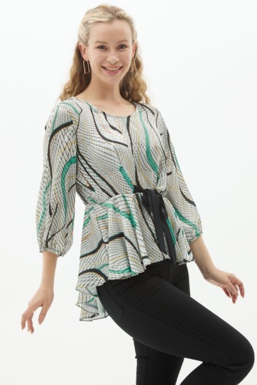 Beli Büzgülü Eteği Volanlı Piton Desen Bluz