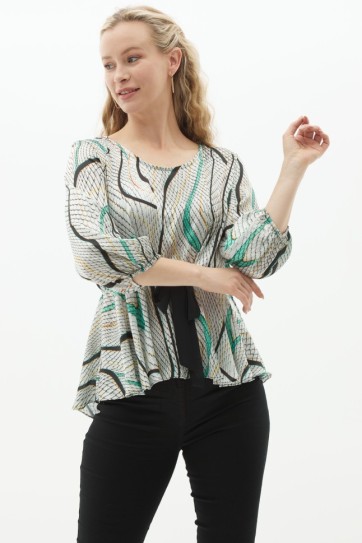 Beli Büzgülü Eteği Volanlı Piton Desen Bluz