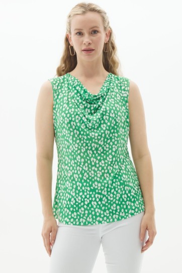 Degaje Yaka Puantiye Desen Kolsuz Penye Bluz