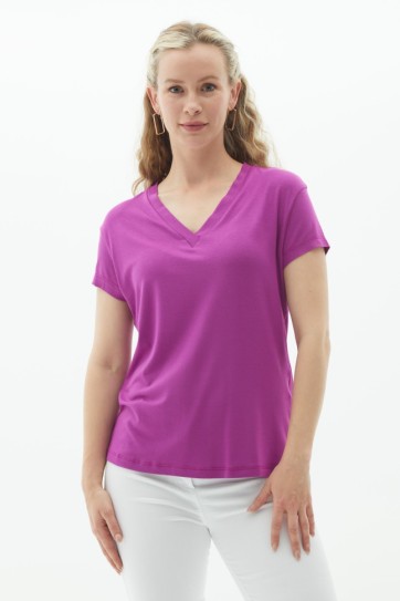 V Yaka Kısa Kol Penye Bluz