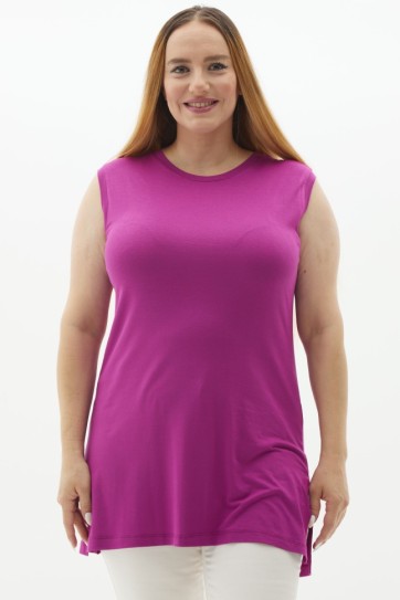 Büyük Beden  Kolsuz Yanı Yırtmaçlı Penye Bluz