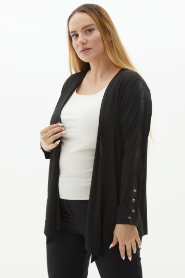 Büyük Beden Aksesuarlı Önü Dökümlü Penye Hırka