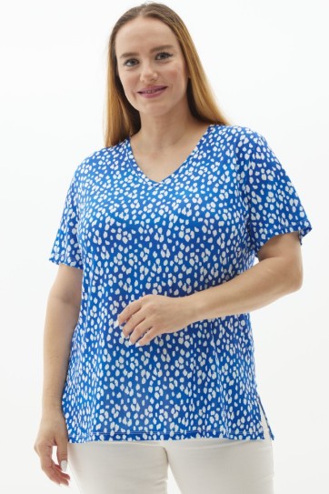 Büyük Beden V Yaka Puantiye Desen Penye Bluz