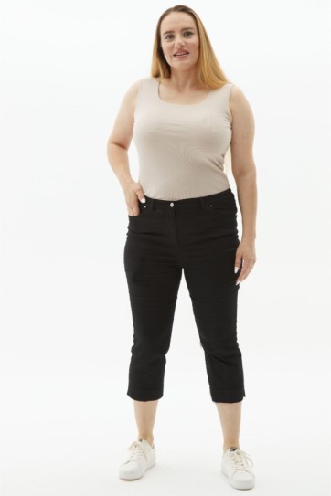 Büyük Beden Beli Lastikli Kapri Pantolon