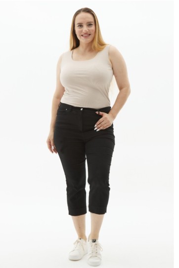 Büyük Beden Beli Lastikli Kapri Pantolon