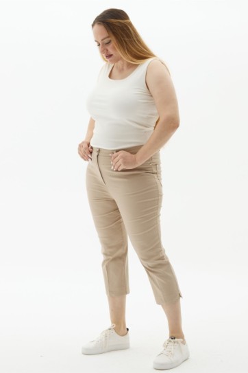 Büyük Beden Beli Lastikli Kapri Pantolon