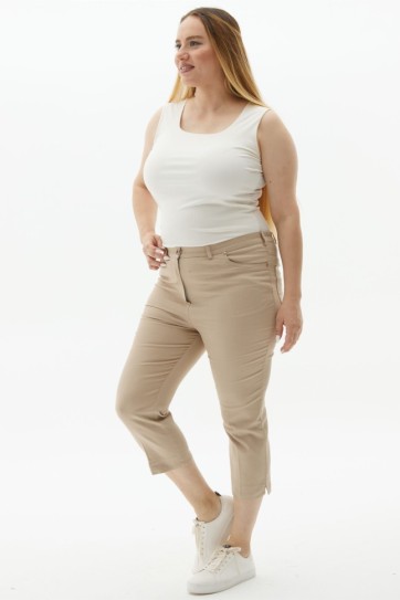 Büyük Beden Beli Lastikli Kapri Pantolon