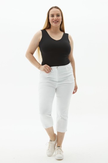 Büyük Beden Beli Lastikli Kapri Pantolon