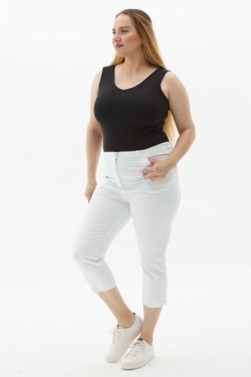 Büyük Beden Beli Lastikli Kapri Pantolon