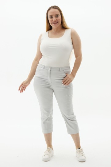 Büyük Beden Beli Lastikli Kapri Pantolon