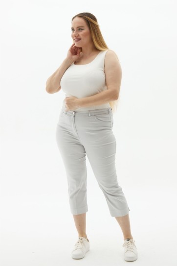 Büyük Beden Beli Lastikli Kapri Pantolon