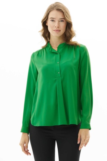 Hakim Yaka Önü Plili Uzun Kol Bluz