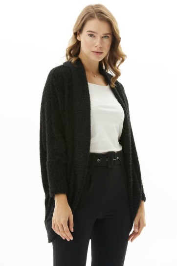 Yakası Katlamalı Kendinden Simli Hırka